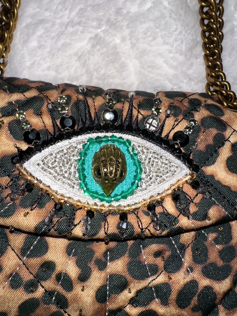 Kurt Geiger Leopard Print Mini Shoulder Bag with Embellished Eye - Picture 5 of 16